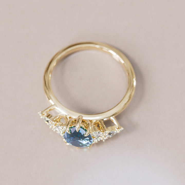 Cassia Pear Blue Sapphire Engagement Flower Ring Nature Inspired By Valley Rose