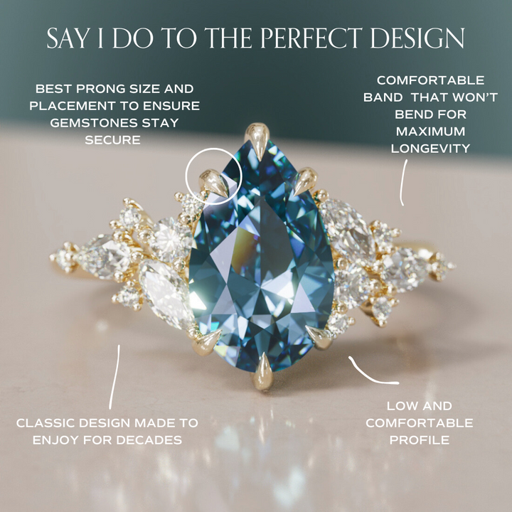 Cassia Pear Blue Sapphire Engagement Flower Ring Nature Inspired By Valley Rose