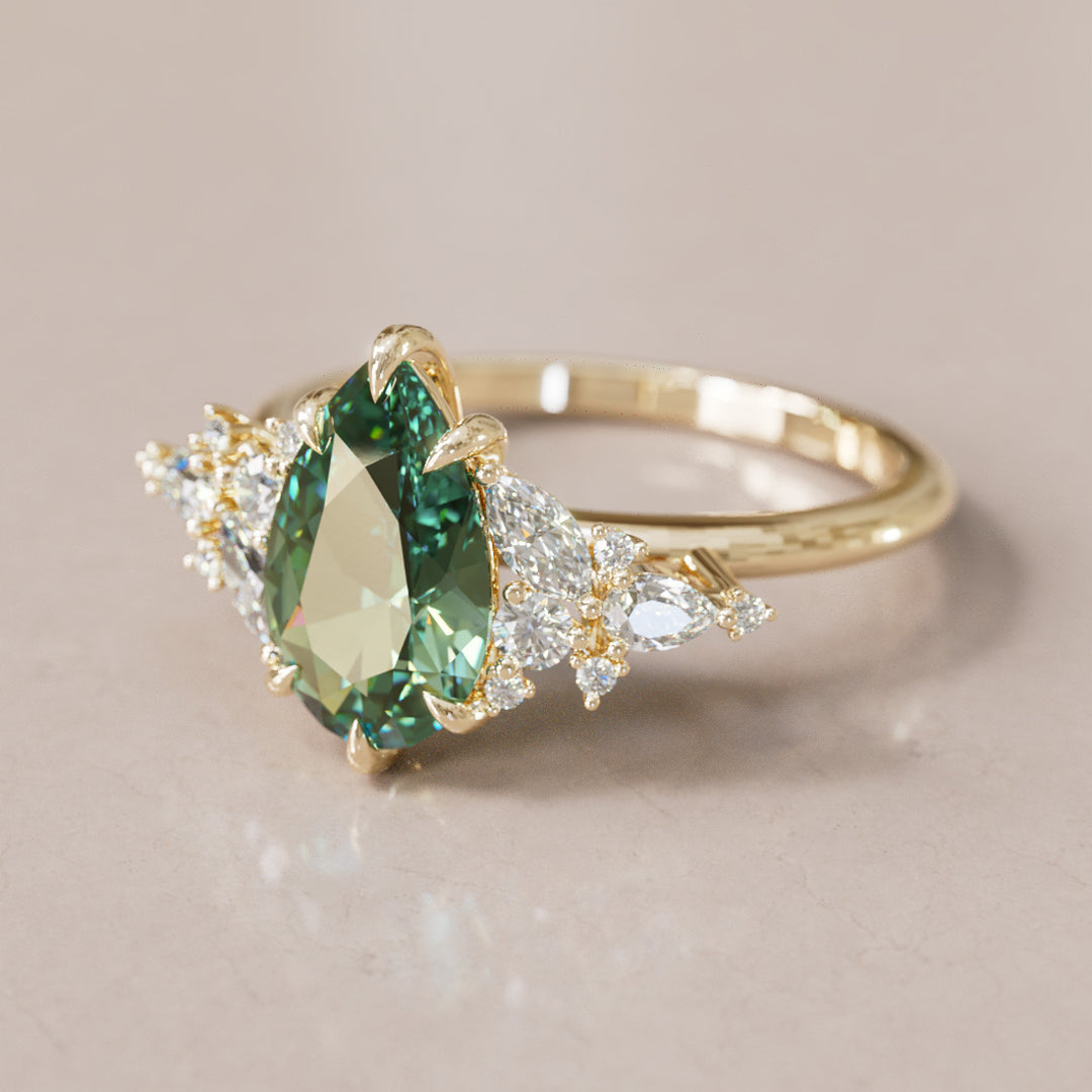Cassia Pear Green Sapphire Engagement Flower Ring Nature Inspired By Valley Rose