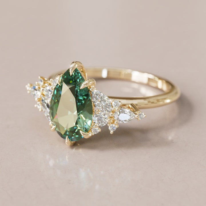 Cassia Pear Green Sapphire Engagement Flower Ring Nature Inspired By Valley Rose
