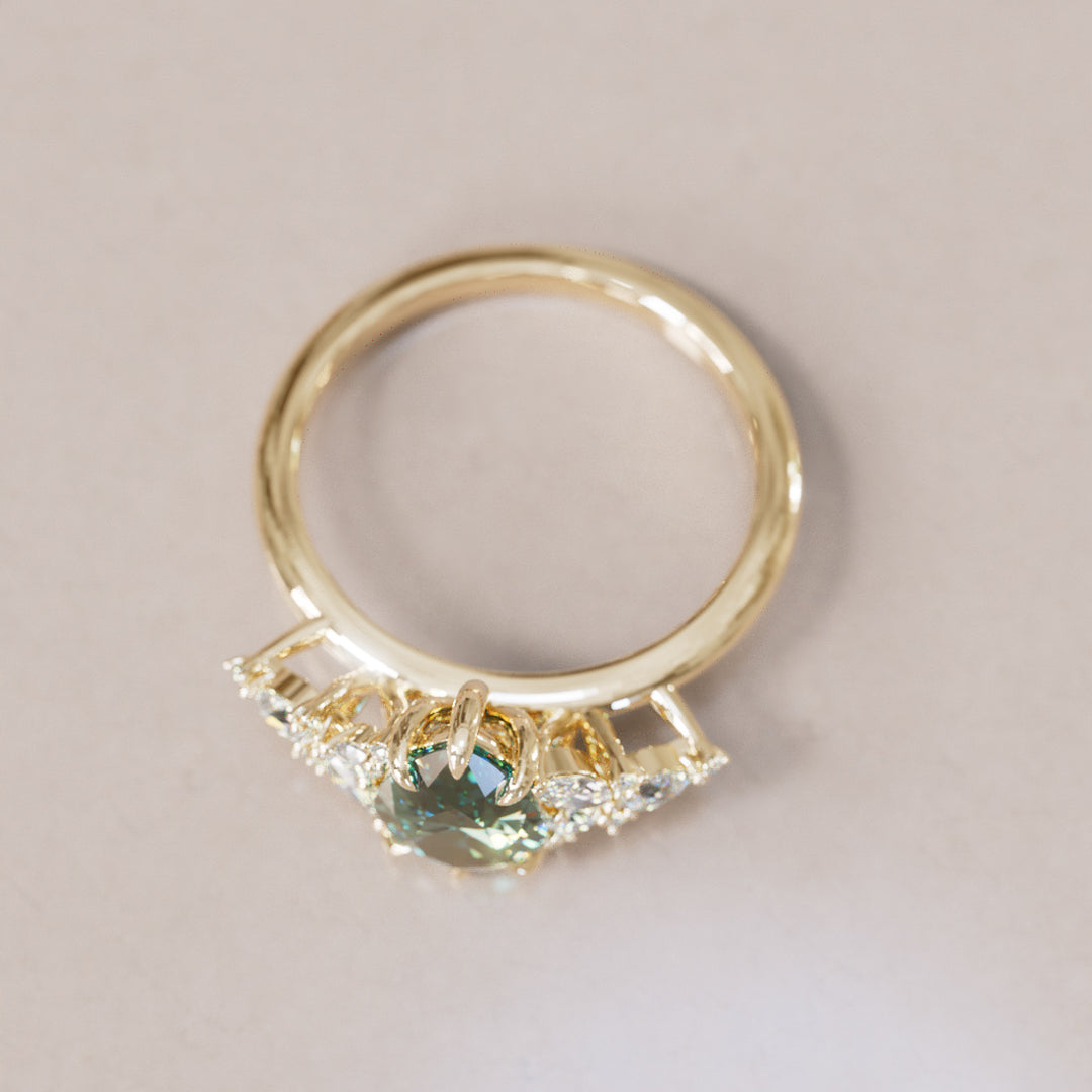 Cassia Pear Green Sapphire Engagement Flower Ring Nature Inspired By Valley Rose