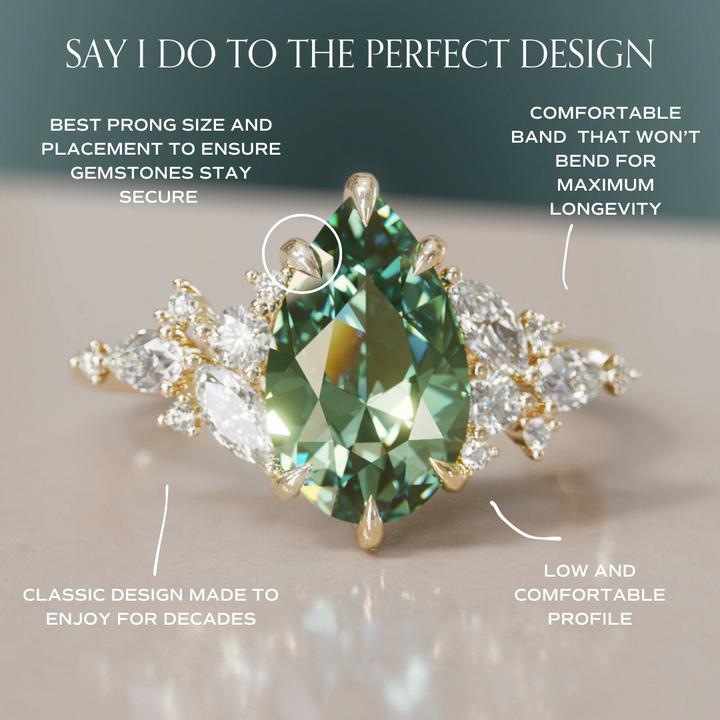 Cassia Pear Green Sapphire Engagement Flower Ring Nature Inspired By Valley Rose