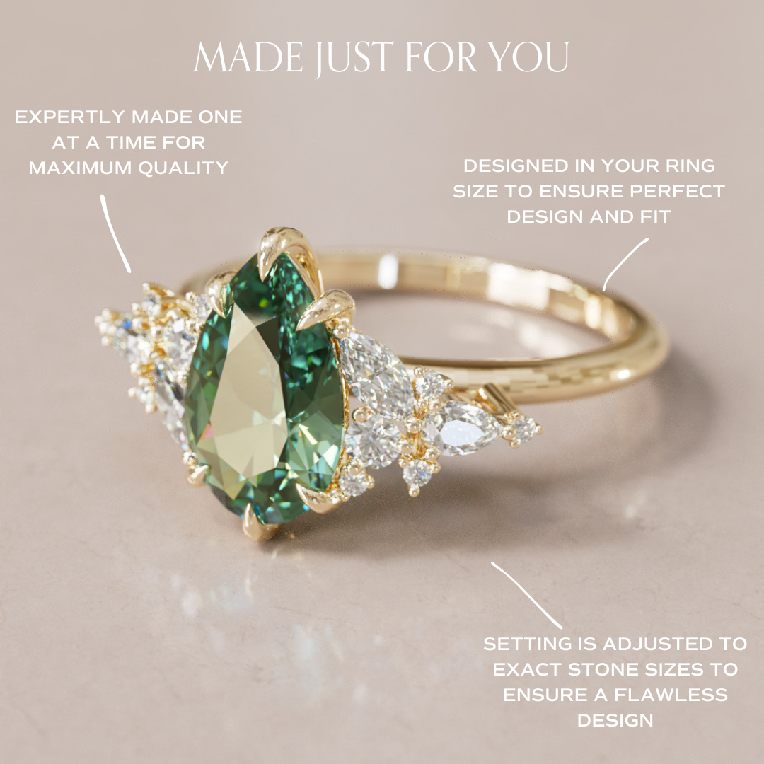 Cassia Pear Green Sapphire Engagement Flower Ring Nature Inspired By Valley Rose