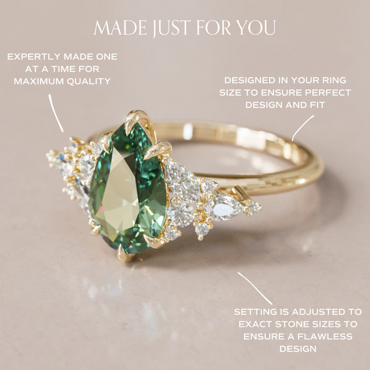 Cassia Pear Green Sapphire Engagement Flower Ring Nature Inspired By Valley Rose
