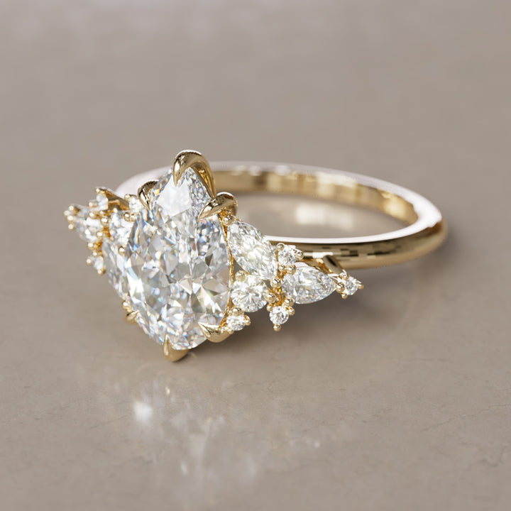 Cassia Pear Lab Diamond Engagement Flower Ring Nature Inspired By Valley Rose