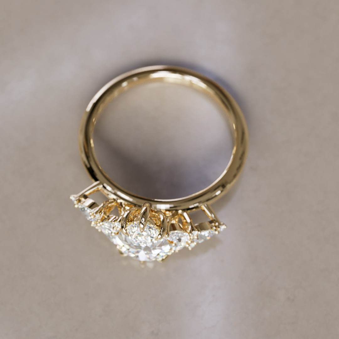 Cassia Pear Lab Diamond Engagement Flower Ring Nature Inspired By Valley Rose
