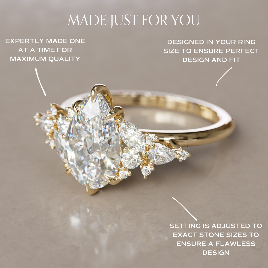 Cassia Pear Lab Diamond Engagement Flower Ring Nature Inspired By Valley Rose