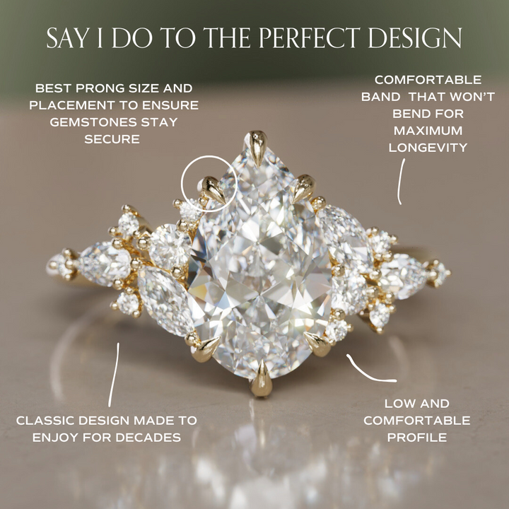 Cassia Pear Lab Diamond Engagement Flower Ring Nature Inspired By Valley Rose