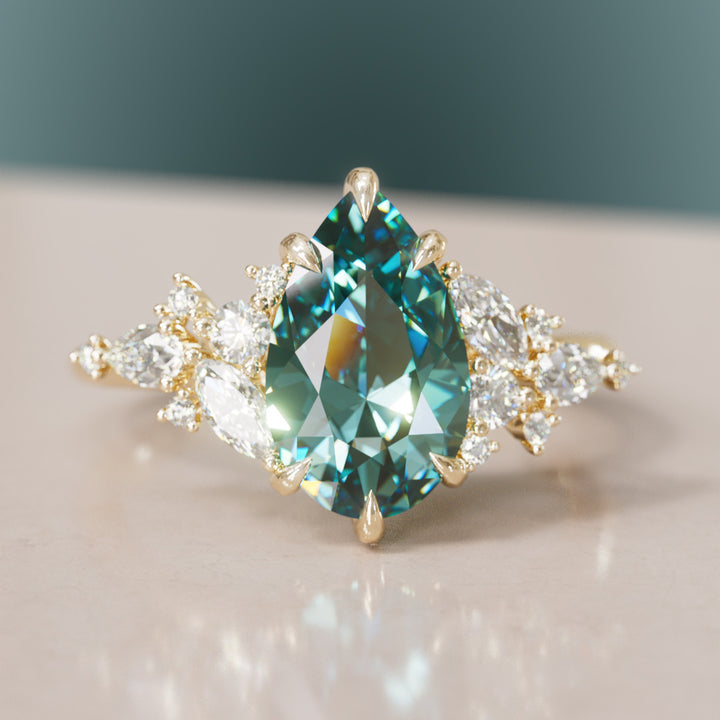 Cassia Pear Teal Sapphire Engagement Ring Nature Inspired By Valley Rose