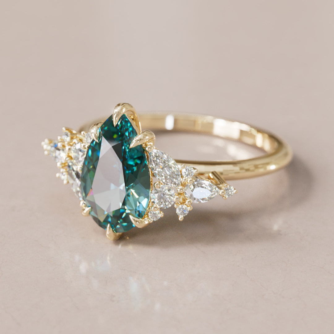 Cassia Pear Teal Sapphire Engagement Ring Nature Inspired By Valley Rose