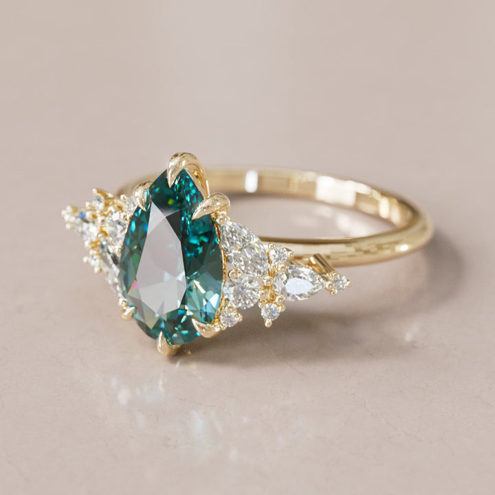 Cassia Pear Teal Sapphire Engagement Ring Nature Inspired By Valley Rose