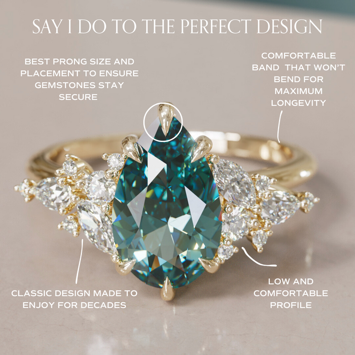 Cassia Pear Teal Sapphire Engagement Ring Nature Inspired By Valley Rose