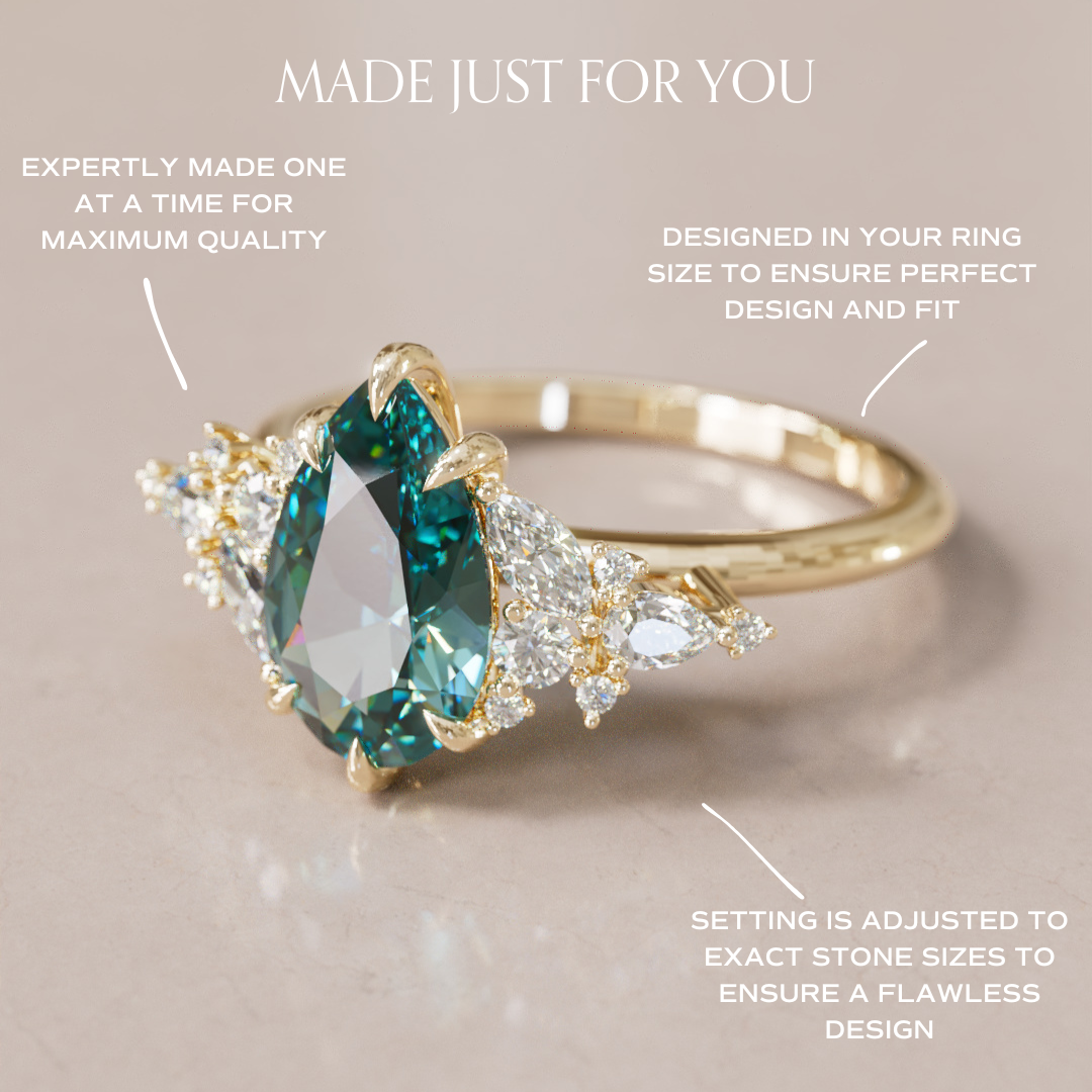 Cassia Pear Teal Sapphire Engagement Ring Nature Inspired By Valley Rose