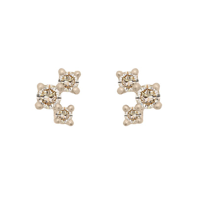 Champagne Diamond and Gold Cluster Earrings - Unique Celestial Three Stone Studs Single By Valley Rose Ethical Jewelry