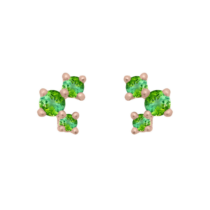 Green Tourmaline and Gold Cluster Earrings - Unique Celestial Three Stone Studs Single By Valley Rose Ethical Jewelry
