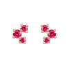 Pink Ruby and Gold Cluster Earrings - Unique Celestial Three Stone Studs Single By Valley Rose Ethical Jewelry