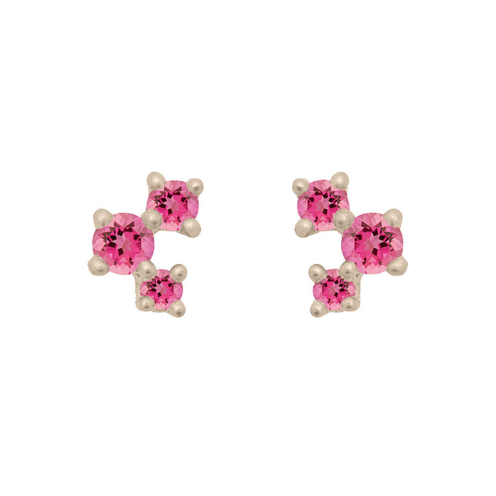Pink Tourmaline and Gold Cluster Earrings - Unique Celestial Three Stone Studs Single By Valley Rose Ethical Jewelry