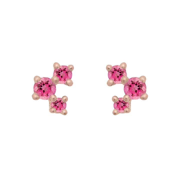 Pink Tourmaline and Gold Cluster Earrings - Unique Celestial Three Stone Studs Single By Valley Rose Ethical Jewelry