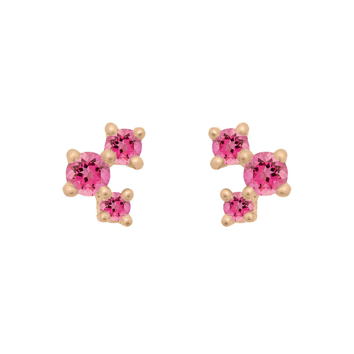 Pink Tourmaline and Gold Cluster Earrings - Unique Celestial Three Stone Studs Single By Valley Rose Ethical Jewelry