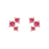 Pink Tourmaline and Gold Cluster Earrings - Unique Celestial Three Stone Studs Single By Valley Rose Ethical Jewelry