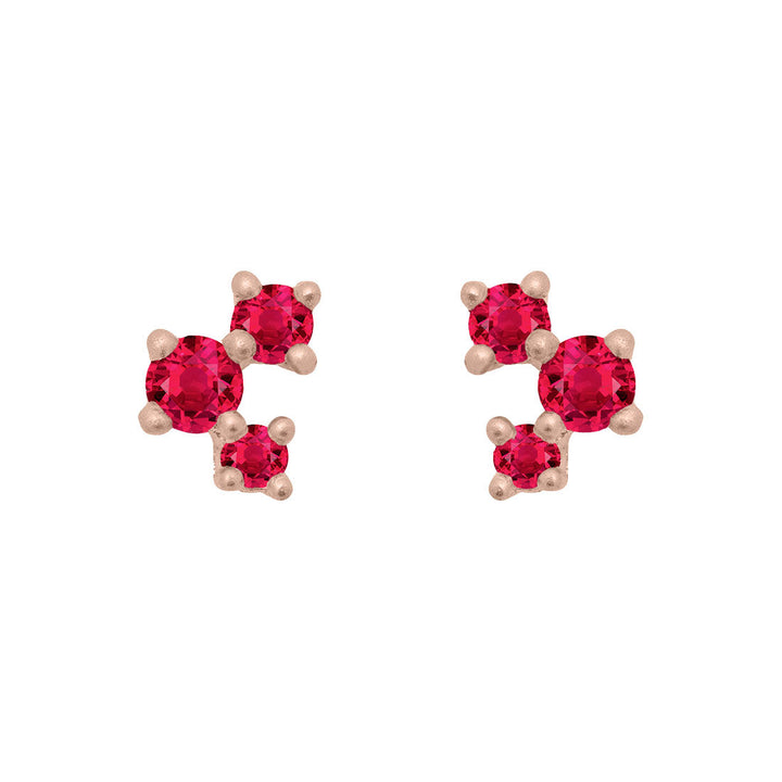 Red Ruby and Gold Cluster Earrings - Unique Celestial Three Stone Studs Single By Valley Rose Ethical Jewelry