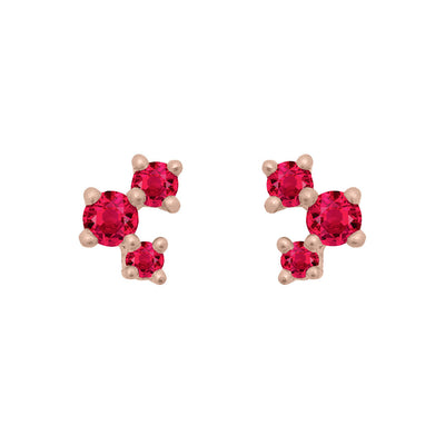 Red Ruby and Gold Cluster Earrings - Unique Celestial Three Stone Studs Single By Valley Rose Ethical Jewelry