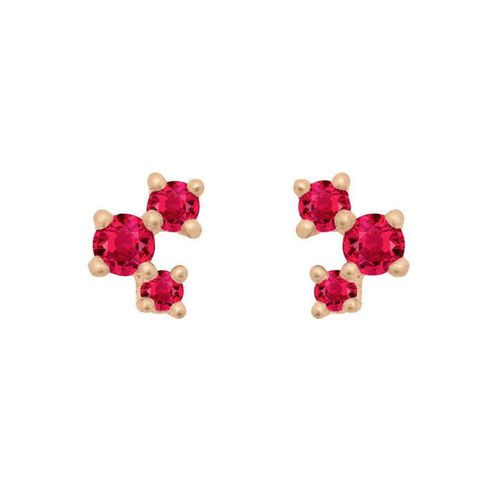 Red Ruby and Gold Cluster Earrings - Unique Celestial Three Stone Studs Single By Valley Rose Ethical Jewelry
