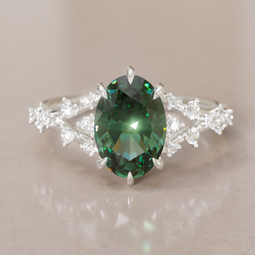Celestia Oval Green Sapphire Alternative Engagement Ring By Valley Rose