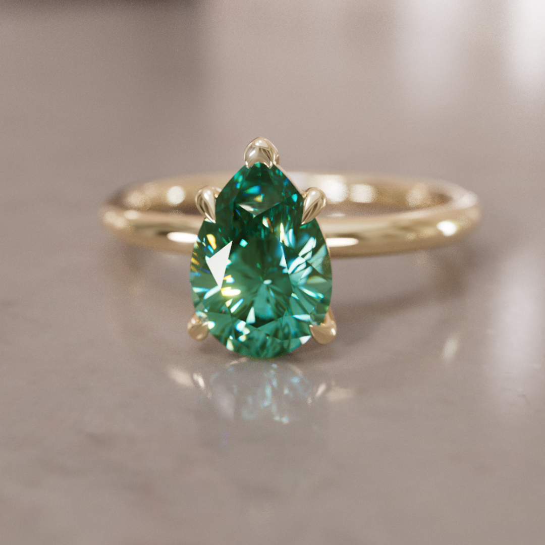 Ceres Pear Green Sapphire Modern Unique Engagement Ring Solitaire By Valley Rose