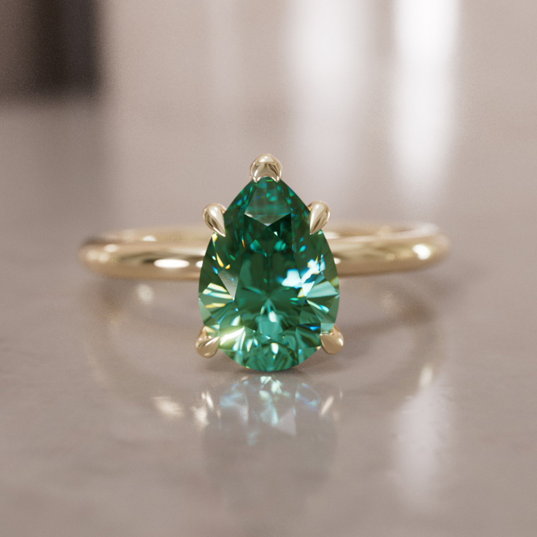 Ceres Pear Green Sapphire Modern Unique Engagement Ring Solitaire By Valley Rose