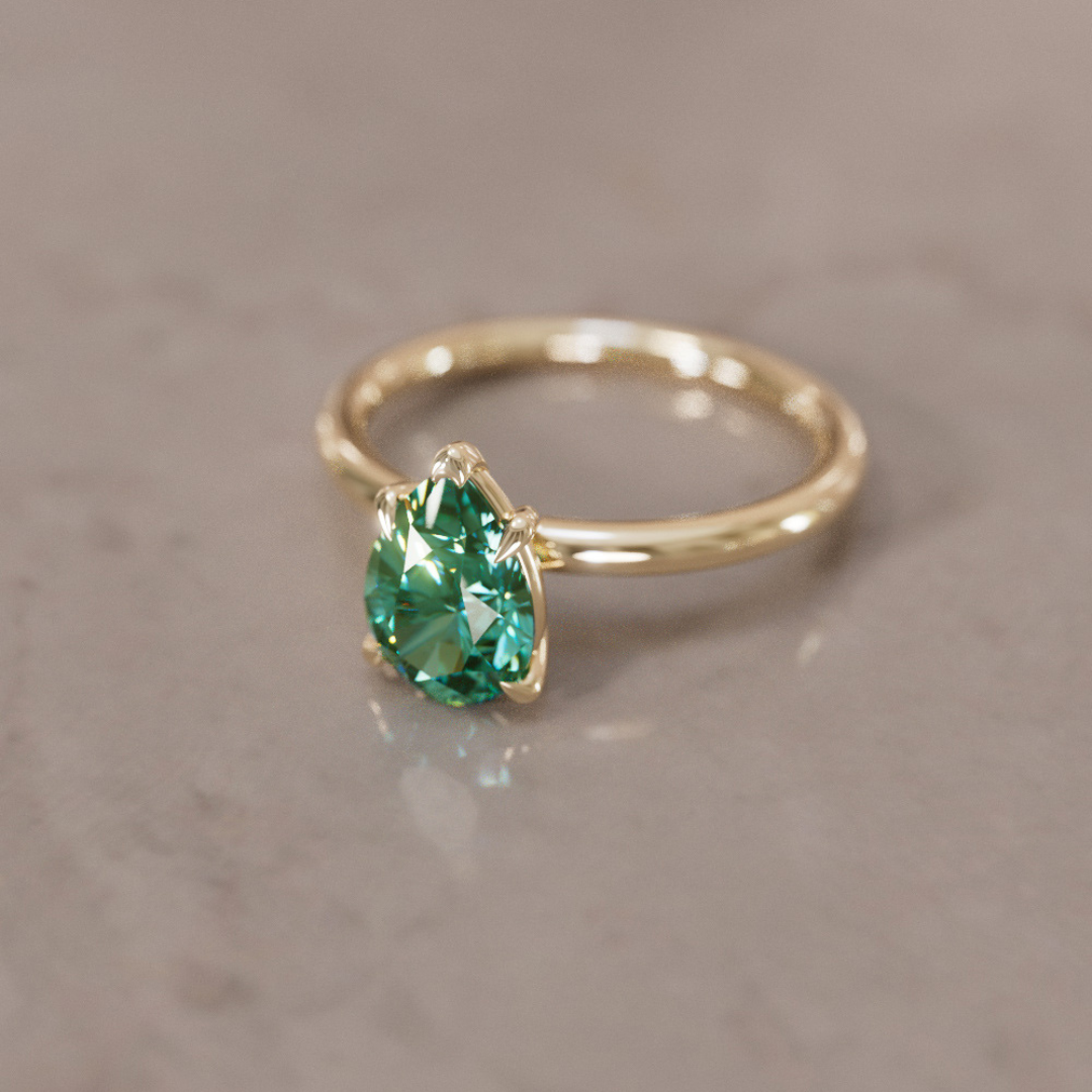Ceres Pear Green Sapphire Modern Unique Engagement Ring Solitaire By Valley Rose
