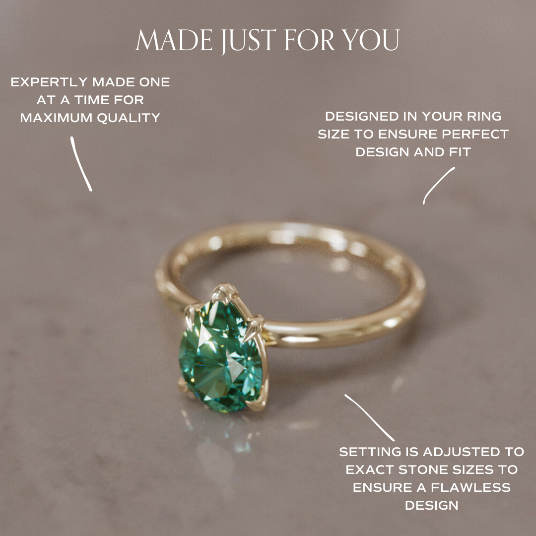 Ceres Pear Green Sapphire Modern Unique Engagement Ring Solitaire By Valley Rose