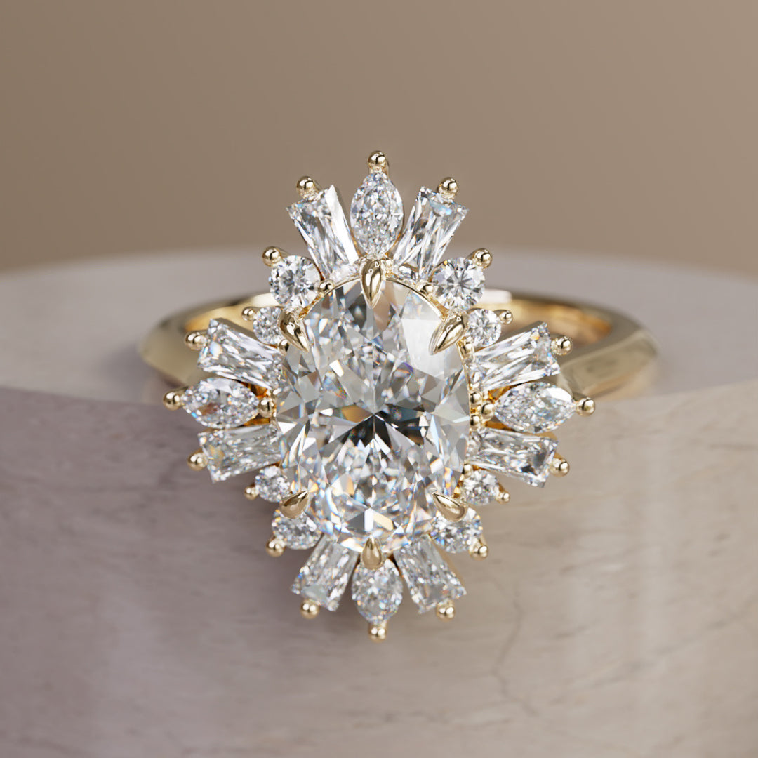 Cersei Oval Lab Diamond Unique Vintage Halo Engagement Ring By Valley Rose