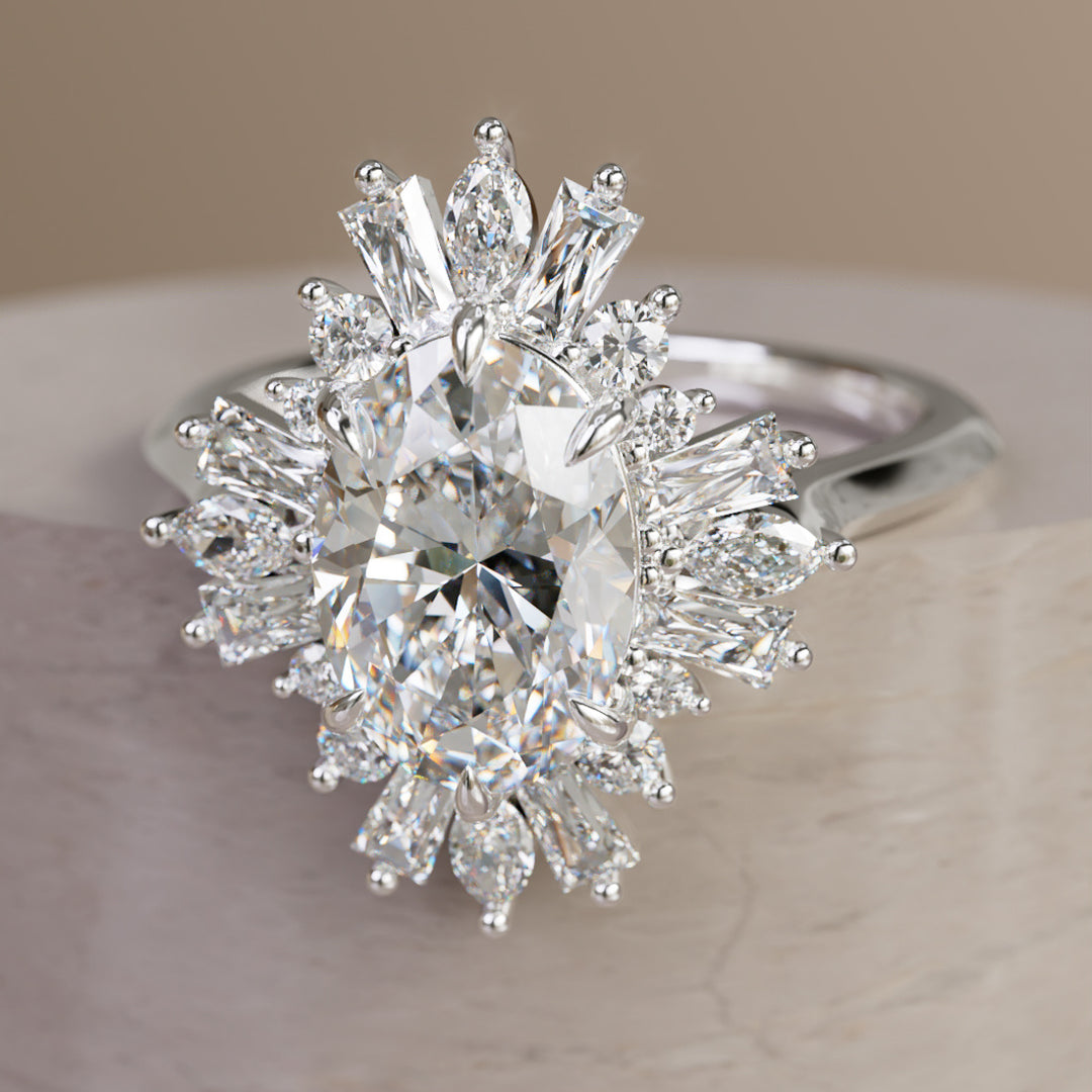 Cersei Oval Lab Diamond Unique Vintage Halo Engagement Ring By Valley Rose