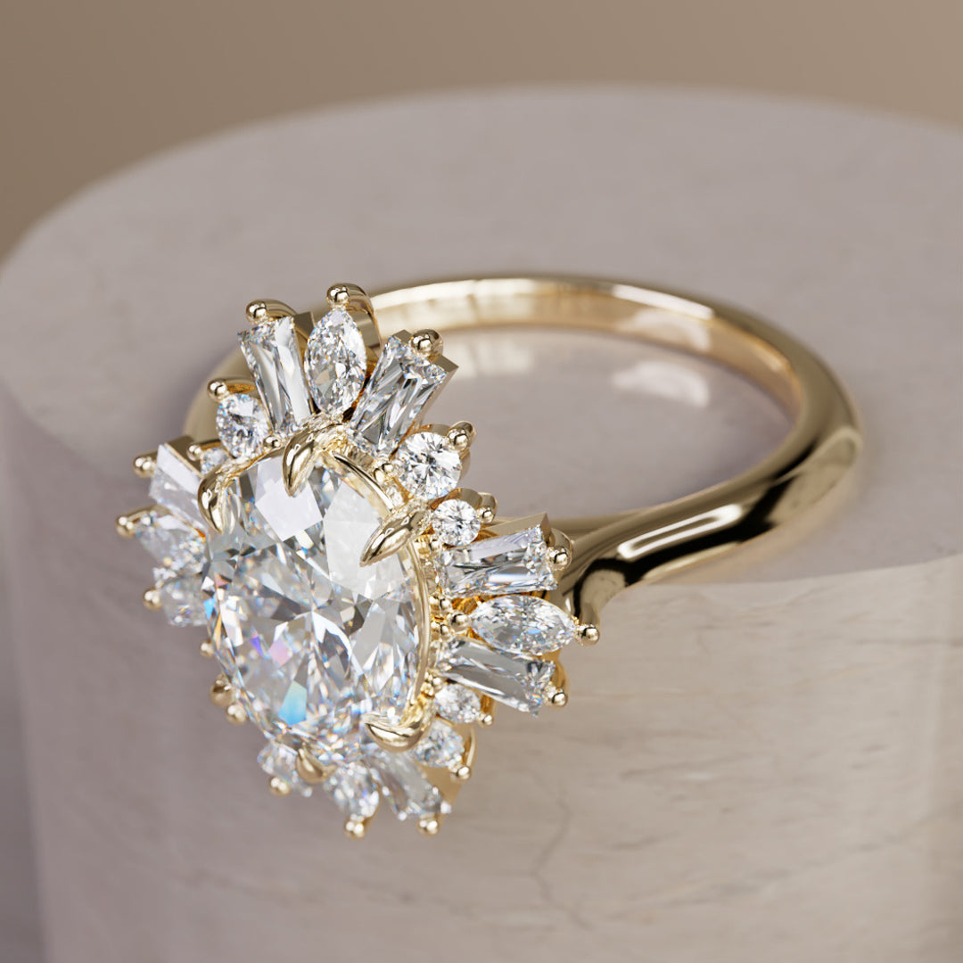 Cersei Oval Lab Diamond Unique Vintage Halo Engagement Ring By Valley Rose