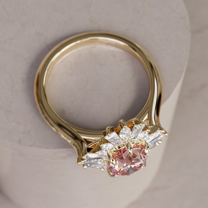Cersei Oval Pink Lab Diamond Unique Vintage Halo Engagement Ring By Valley Rose