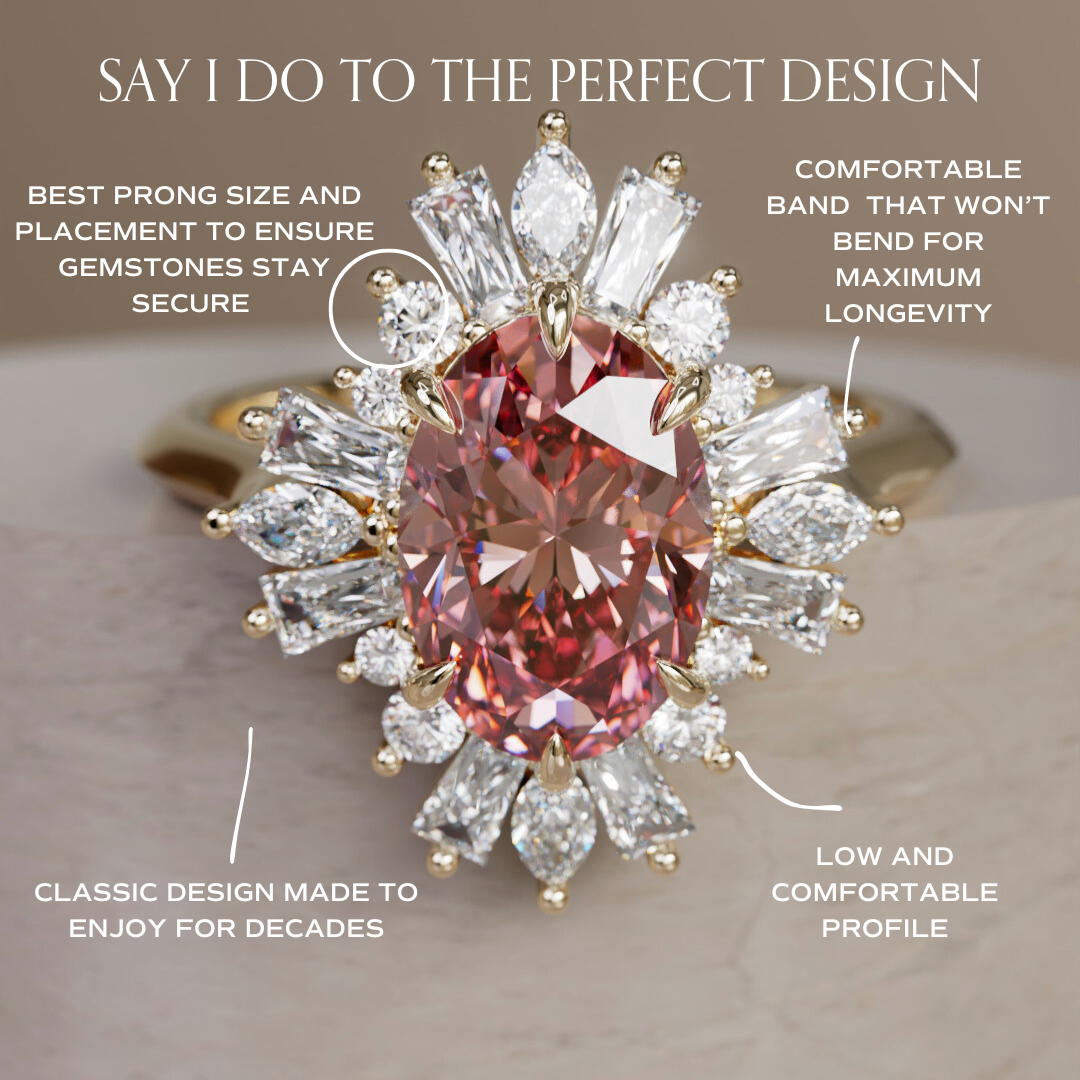 Cersei Oval Pink Lab Diamond Unique Vintage Halo Engagement Ring By Valley Rose