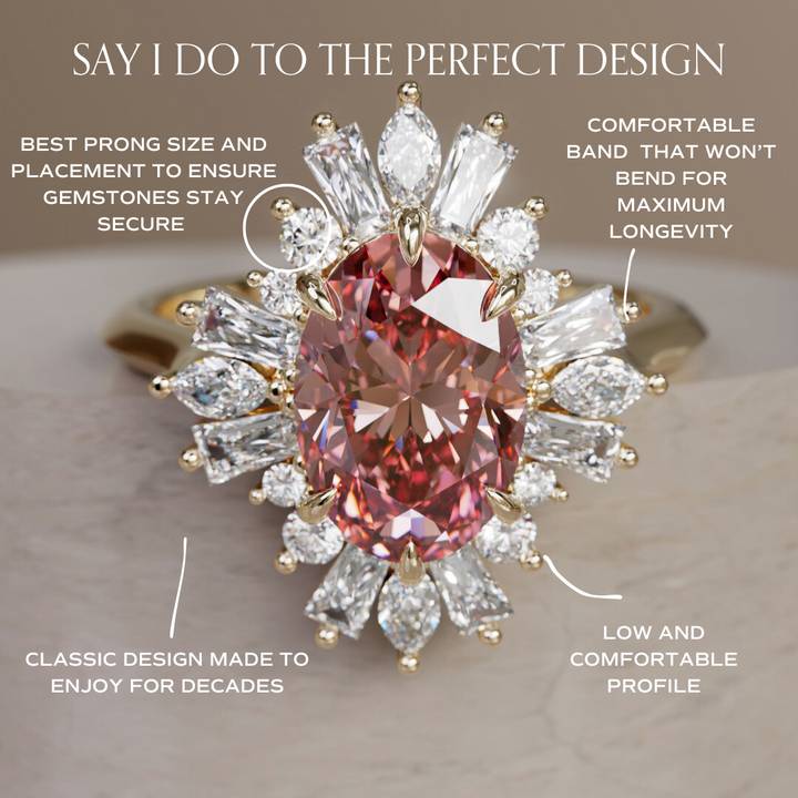 Cersei Oval Pink Lab Diamond Unique Vintage Halo Engagement Ring By Valley Rose