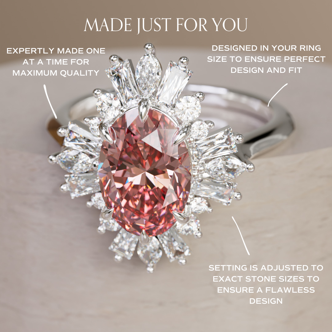 Cersei Oval Pink Lab Diamond Unique Vintage Halo Engagement Ring By Valley Rose