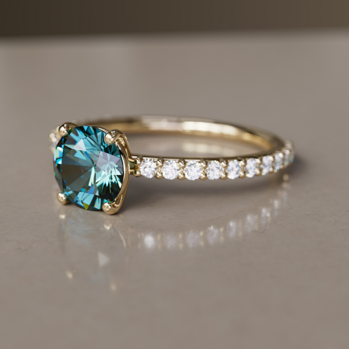 Chloe Teal Sapphire Modern Unique Engagement Ring Solitaire By Valley Rose