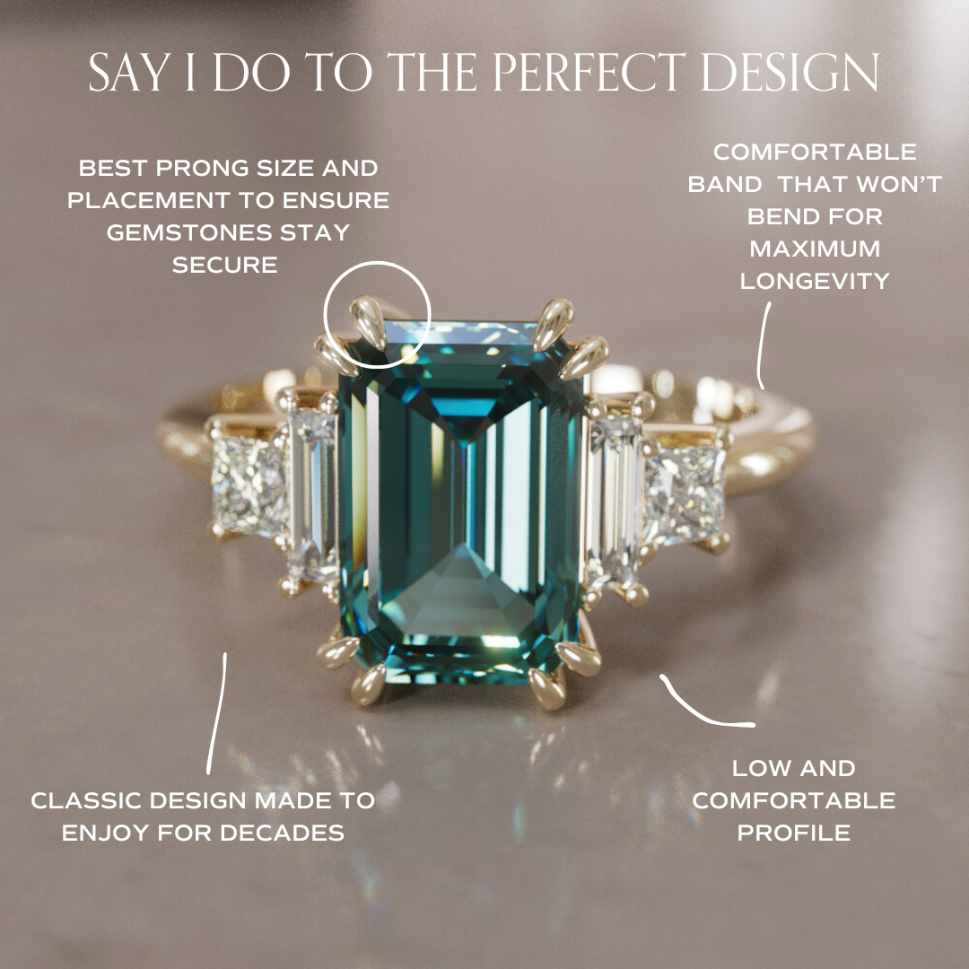 Christy Emerald Cut Teal Sapphire Unique Art Deco Engagement Ring By Valley Rose