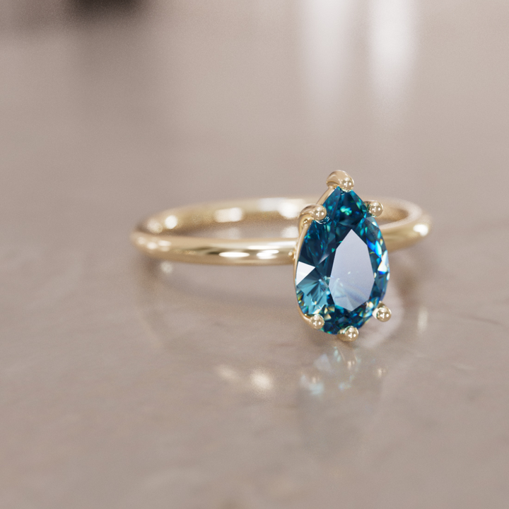 Claire Pear Blue Sapphire Modern Unique Engagement Ring Solitaire By Valley Rose