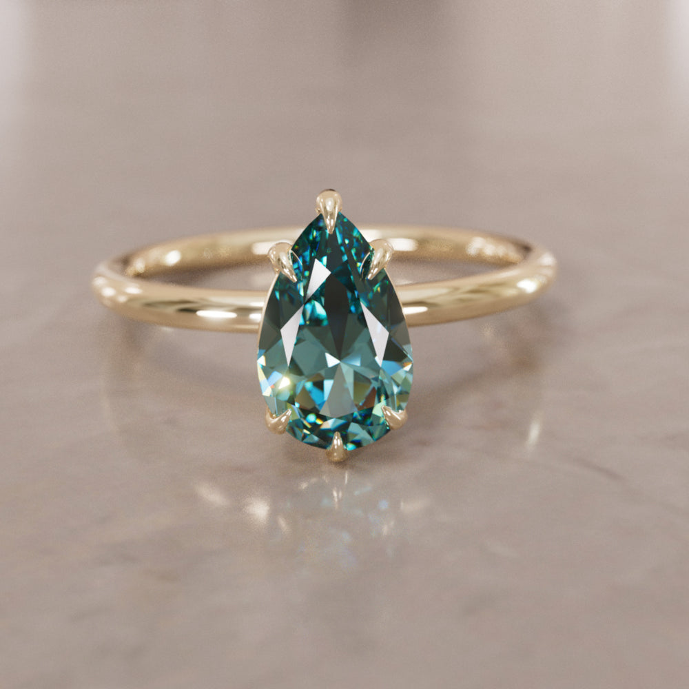 Claire Pear Teal Sapphire Modern Unique Engagement Ring Solitaire By Valley Rose