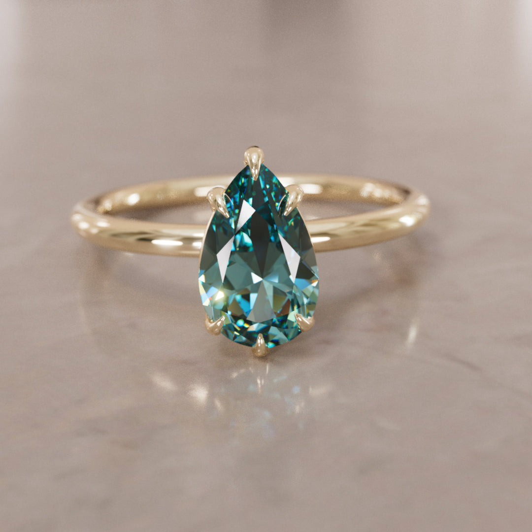 Claire Pear Teal Sapphire Modern Unique Engagement Ring Solitaire By Valley Rose