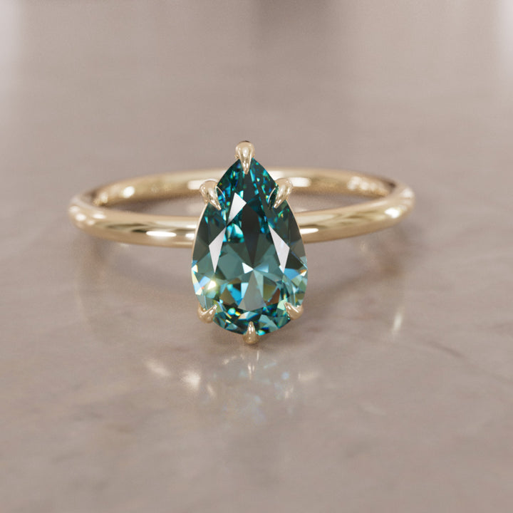 Claire Pear Teal Sapphire Modern Unique Engagement Ring Solitaire By Valley Rose