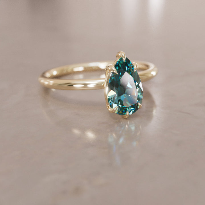 Claire Pear Teal Sapphire Modern Unique Engagement Ring Solitaire By Valley Rose