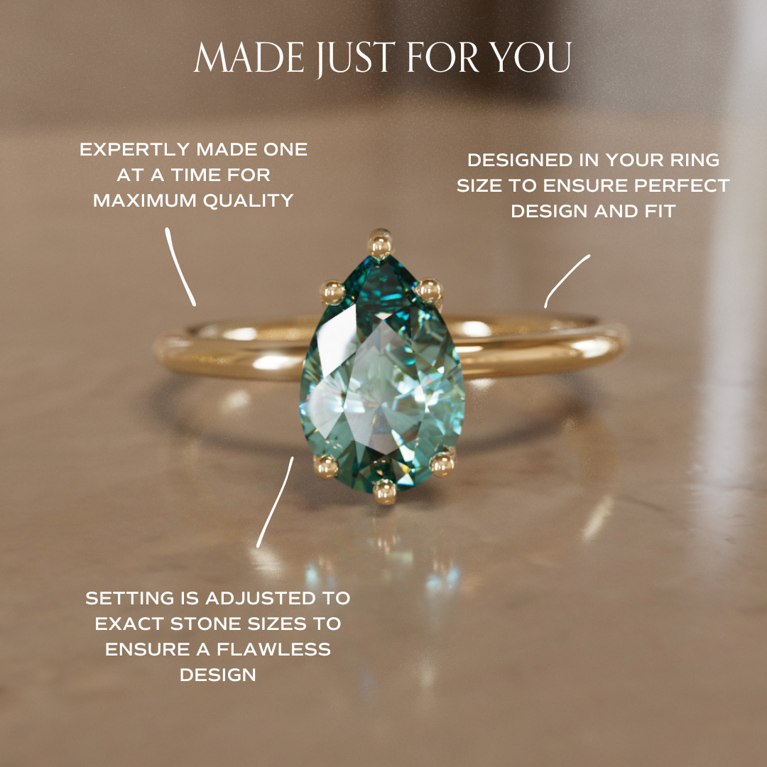 Claire Pear Teal Sapphire Modern Unique Engagement Ring Solitaire By Valley Rose