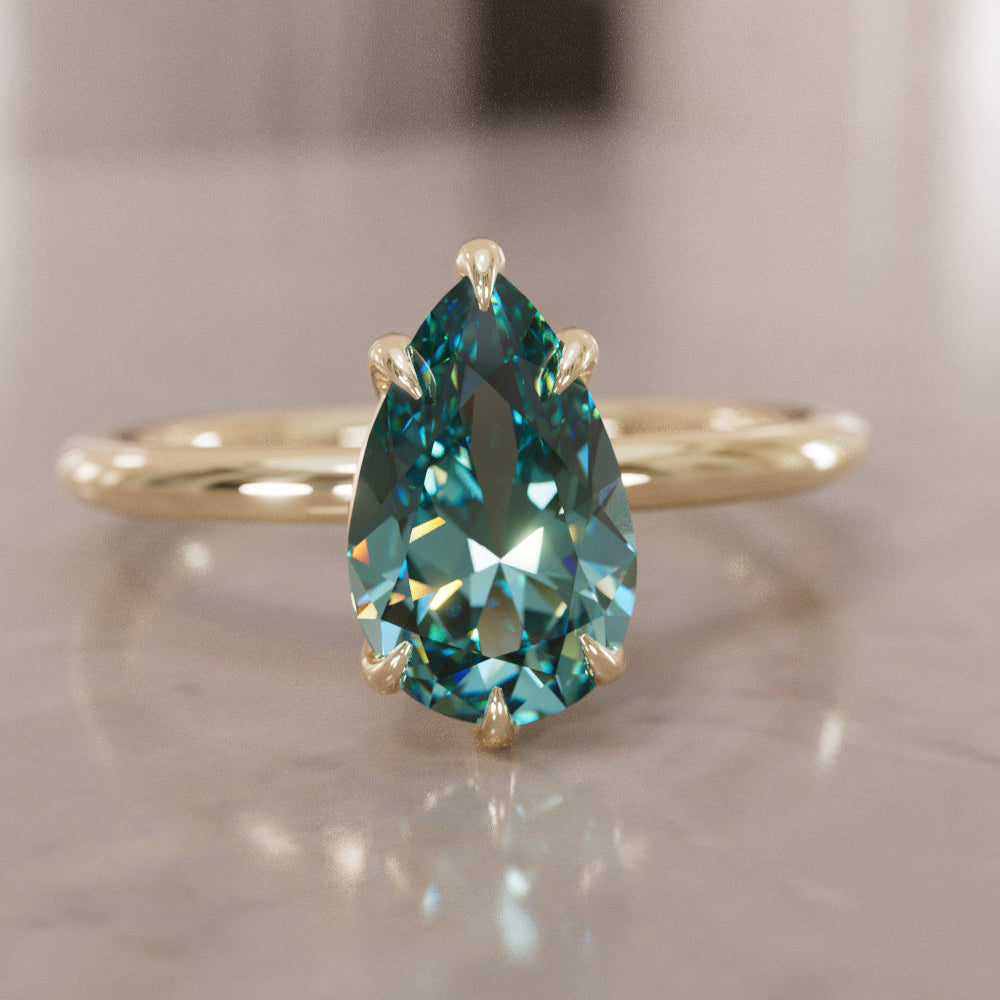 Claire Pear Teal Sapphire Modern Unique Engagement Ring Solitaire By Valley Rose