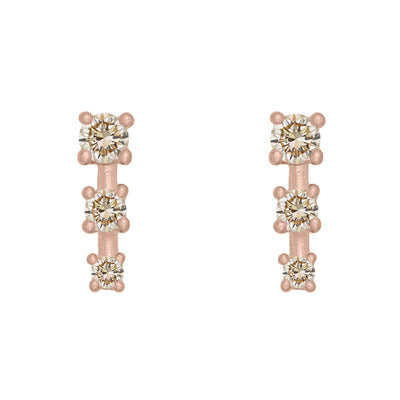 Champagne Diamond and Gold Mini Ear Climber Earrings - Unique Celestial Three Stone Studs Sinlge By Valley Rose Ethical Jewelry