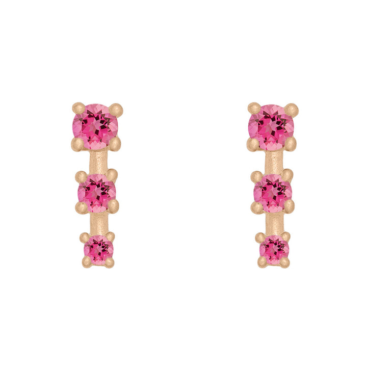 Pink Tourmaline and Gold Mini Ear Climber Earrings - Unique Celestial Three Stone Studs Sinlge By Valley Rose Ethical Jewelry